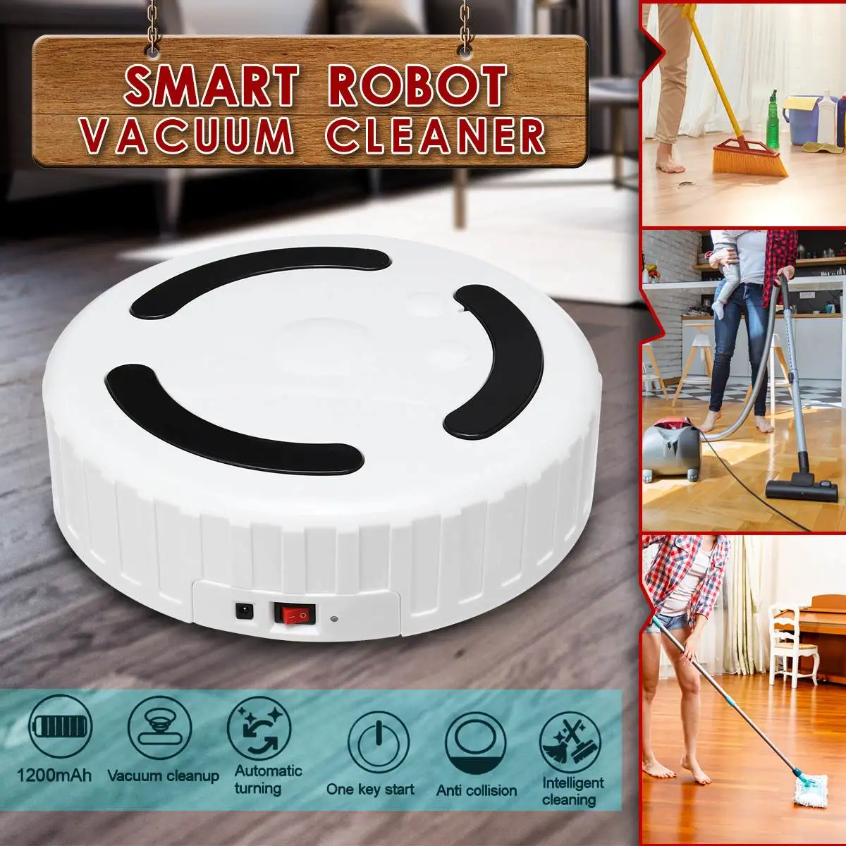 

Warmtoo Rechargeable Home Automatic Sweeping Mop Machine 2 in 1 Smart Cleaning Robot Vacuum Cleaner Household Dust Suction Drag