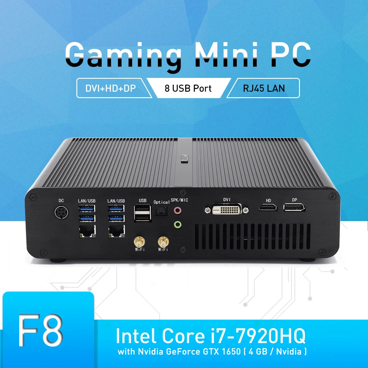 Mini PC Gaming Windows 10, Intel Core i7, 7820HK HQ, GTX 1650, 4 go, 4K