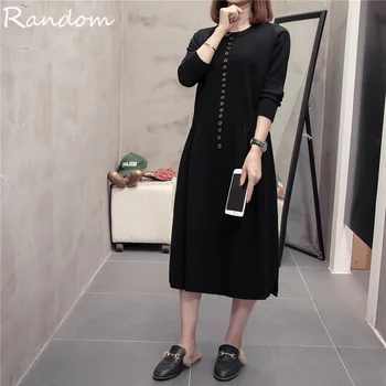 

Plus Size 2020 Autumn Winter Oversized Loose Sweater Dress Women Knitted Long Sleeve Fashion O Neck Buttom Front Big Warm Cloth