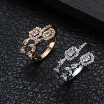

High Quality Luxury Hand Made Flower Cubic Zirconia Ring Engagment Wedding Band Finger Rings For Women Gift J1885