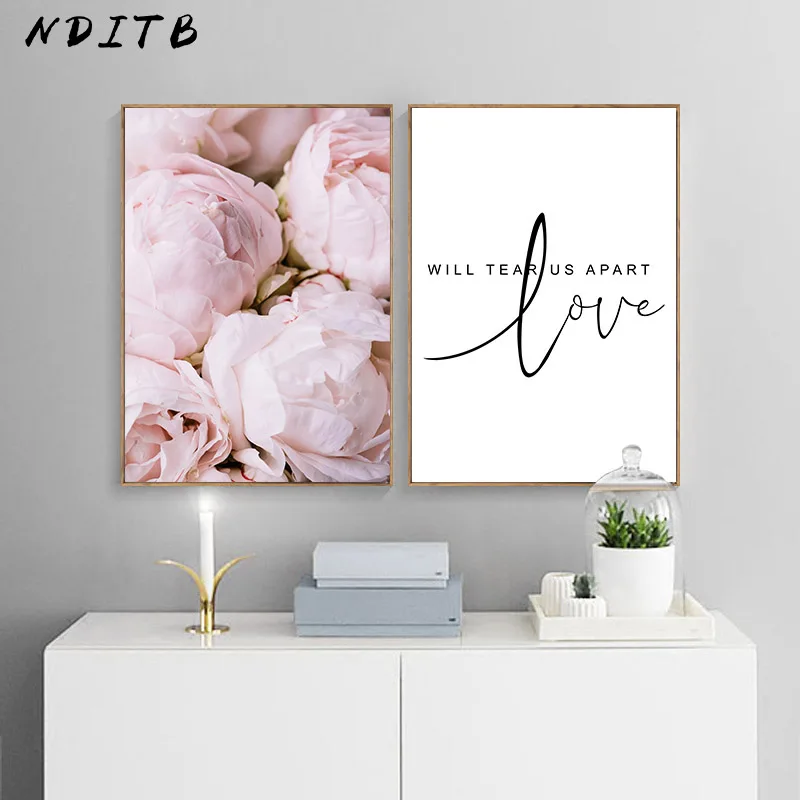 Цветущий розовый пион цветок плакат скандинавские стены Искусство ботанический принт любовь цитаты холст картина для декора гостиной