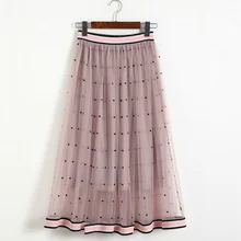 Женская модная весенняя элегантная длинная юбка в горошек, Женская плиссированная юбка миди с высокой талией