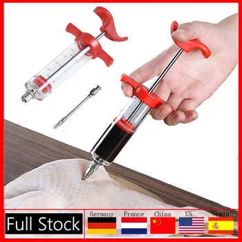

Needles Spice Syringe Stainless Steel Marinade Injector Flavor Syringe Cooking Meat Poultry Turkey Chicken BBQ Injector Tool