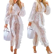 Womens Jumpsuit Fashion Casual Solid Color Autumn Long Sleeve Tie Lace Pleated Rompers Partywear overol mujer 2020 New Hot YE Womens Jumpsuit Fashion Casual Solid Color Autumn Long Sleeve Tie Lace Pleated Rompers Partywear overol mujer 2020 New Hot YE