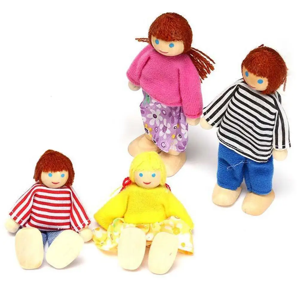 6PCS Cute Doll Wooden House Family People Set Kid Children Pretend Play Toy Gift Family Miniature 6 People Doll