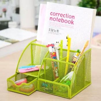 

9 Cell Metal Desk Organizer Mesh Desktop Pencil Pen Sundries Badge Holder Storage Box Stationery Ruler School Office Supplies