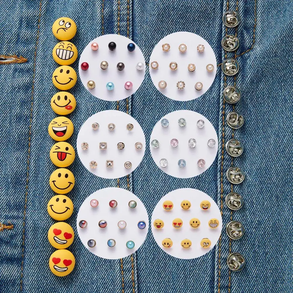 

10pcs Smile Face Emotion Brooch Pins For Women Pearl Sweater Collar Hijab Pin Round Style Women's Brooch Trinket Female Jewelry
