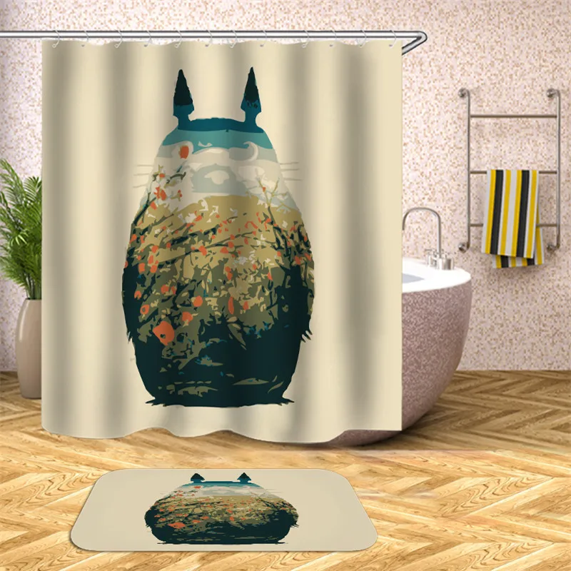 Shower curtain without face cat cartoon design bathroom waterproof polyester fabric shower curtain 12 hooks
