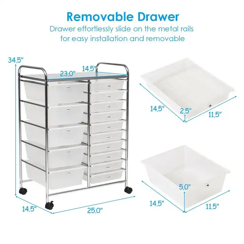 15 Drawer Utility Rolling Organizer Cart Multi Use Storage Steel