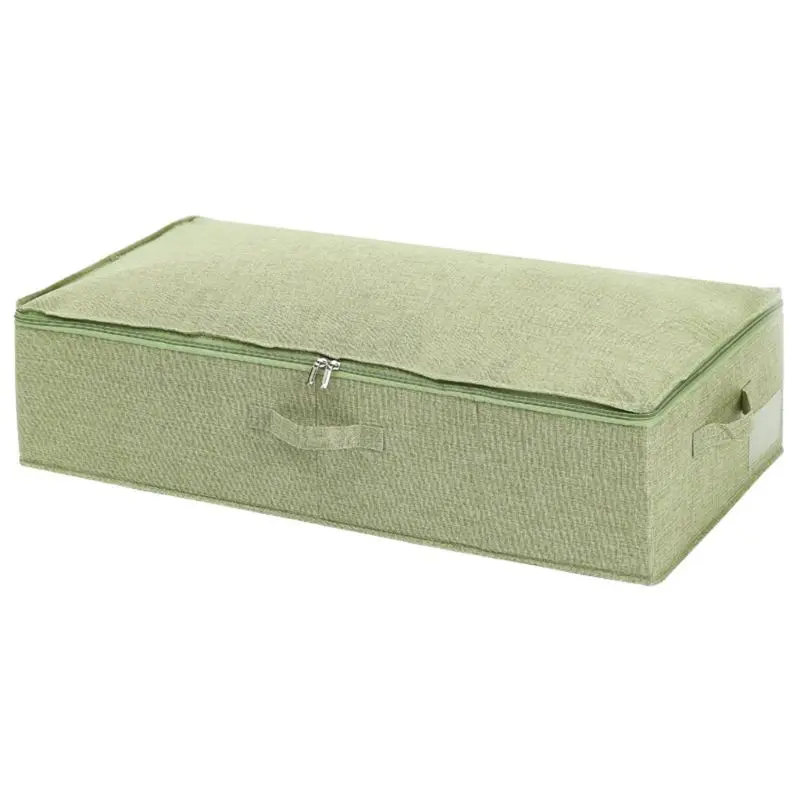 Под Кровать контейнеры для хранения одеяла ткань обувь Органайзер коробка с крышками - Цвет: Green  L Size