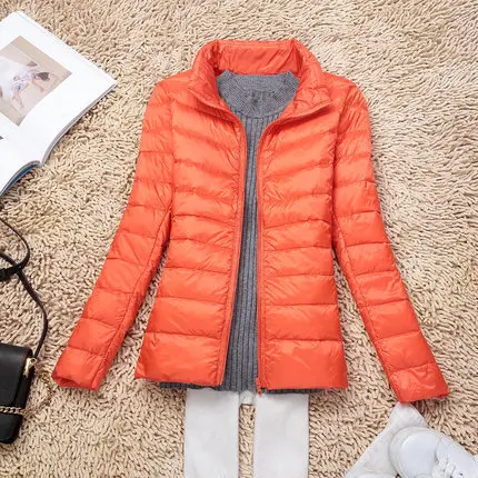 Зимняя куртка женская новая 90% белая утка ультра тонкая пуховая куртка Женский длинный рукав карманный пуховик парка плюс Размер 7XL - Цвет: Orange