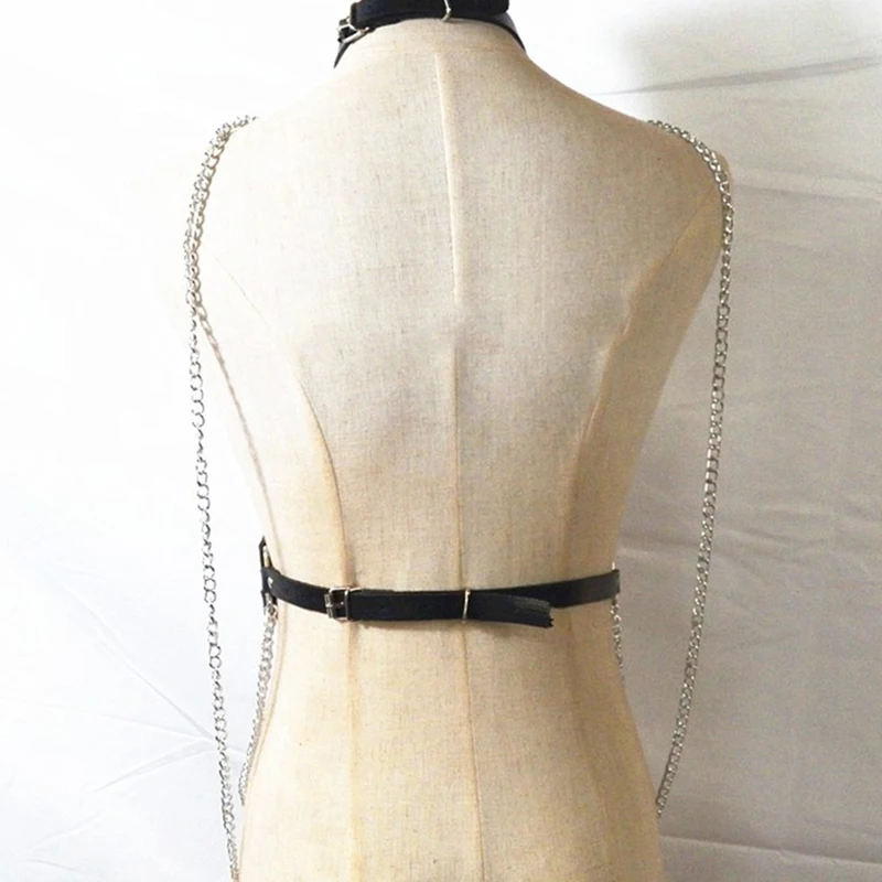 InsGoth сексуальный женский кожаный ремень готика, Харадзюку кожаный ремешок на шею Регулируемый бондаж голографическая металлическая цепь ЖГУТ