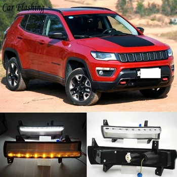 

Daytime running light For Jeep Compass 2017 2018 2019 dynamic yellow turn Signal Light style Relay 12V LED car DRL fog lamp