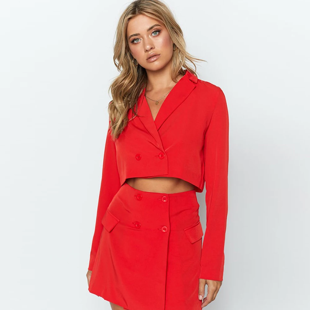 Women's Suit Office Sets Two Pieces Sets Solid Red Skirt Suit Elegant Skirt Suit OL Sets