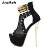 Aneikeh 2022 Mesh Fashion Women Rivets Platforms Boots Square High Heels Shoes Zip Open toe Sexy Boots Solid Party Size 34-40 ► Photo 3/6