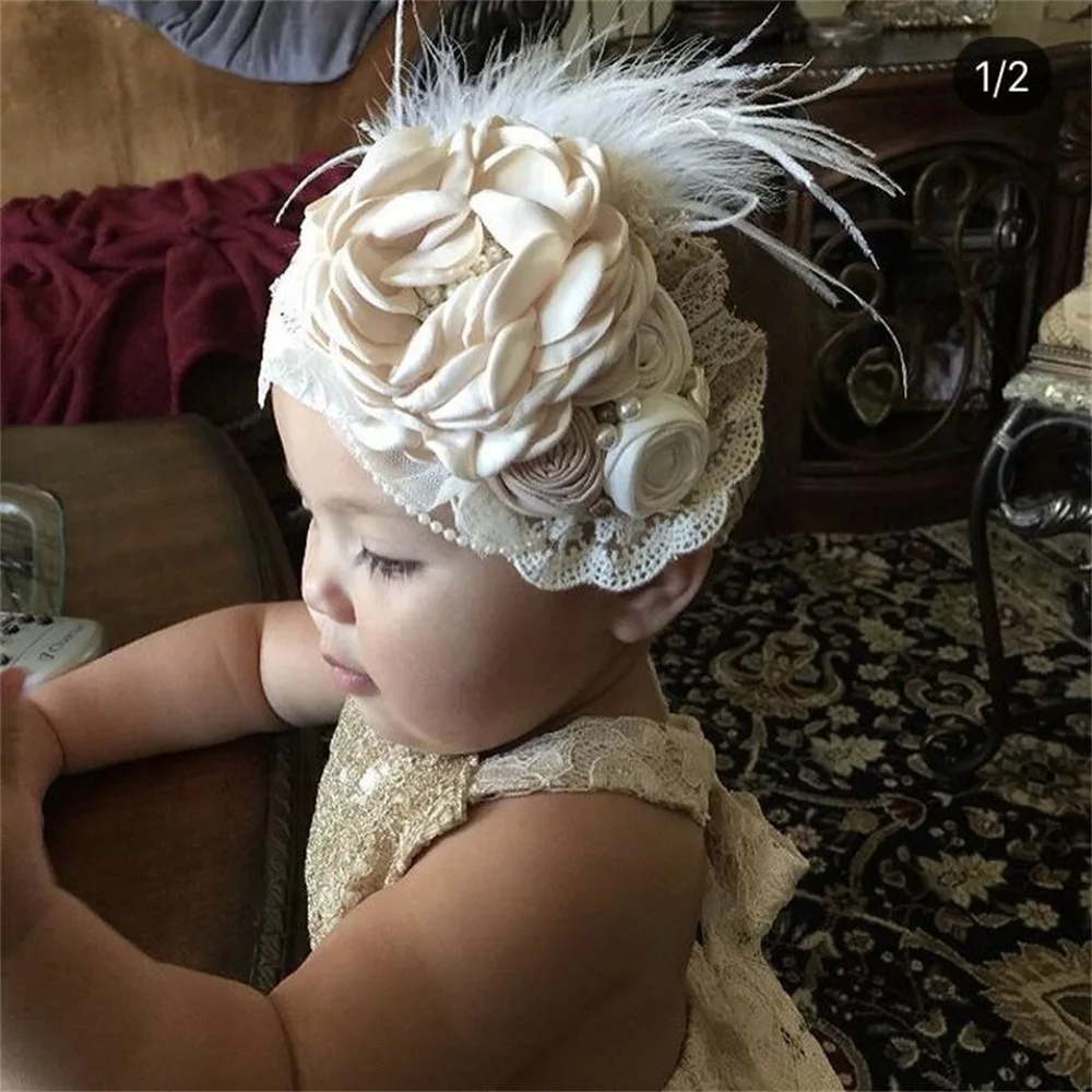 Diadema de flores Vintage para bebés y niñas, accesorios de fotografía para recién nacidos, gomas elásticas de encaje para el cabello, de de perlas - AliExpress