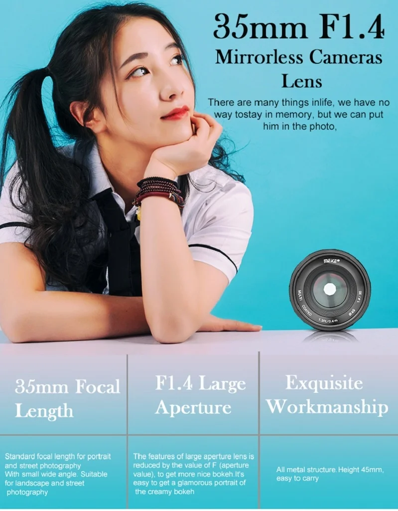 Meike 35 мм f1.4 ручной фокус объектив для Sony E-mount A7II A6000 A7/Fuji x mount/Canon EOS-M M6 M50/M4/3 беззеркальная камера+ APS-C