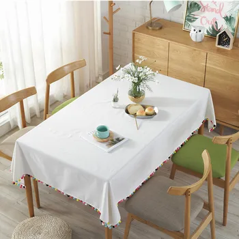 

Nordic Simple Style White Tablecloth With Tassels Art Desk Decor Quality Linen Dustproof Banquet Cover Dining Room Table Cloth
