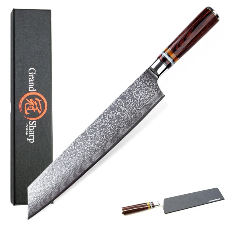 

Grandsharp Chef Knife 9.5 Inch Japanese Damascus Kitchen Knives vg10 Japanese Damascus Steel Kiritsuke Knife Home Cooking Tools