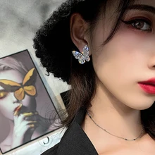 Роскошные серьги-бабочки для женщин, серебряные, медные, для помолвки, свадьбы, вечеринки, женские Стразы, серьги, аксессуары