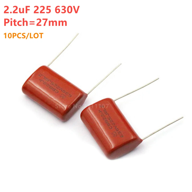 10PCS/Lot 2.2uF 225 630V CBB Polypropylene Film Capacitor Pitch 27mm 225 2.2uF 630V