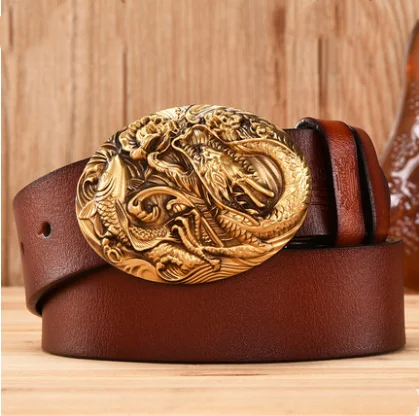 OGRM crafts, титановая сталь, дракон, рыба, пряжка, 316L сталь, Воловья кожа, кожаный ремень, дизайнерские ремни для мужчин, высокое качество - Цвет: A