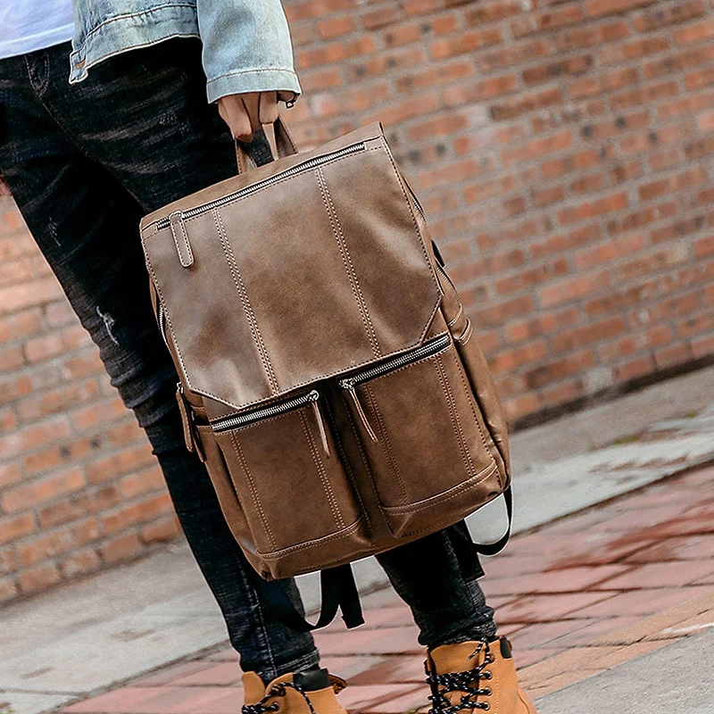 

Leather Backpack Men's Fashion Retro Backpack Multi-Function Multi-Card Travel Punk Men Bags