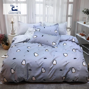 

Liv-Esthete Cartoon Bedding Set Kids Duvet Cover Home Textiles Flat Sheet Pillowcase Bed Linen Set Bedspread Double Single K