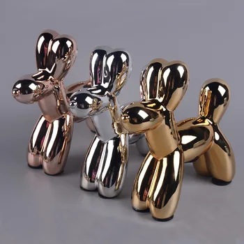 

1Pcs 22CM New Fashion Hot sell Ceramic animal dog put a Nordic home decoration put on a gold silver balloon plating Decoration