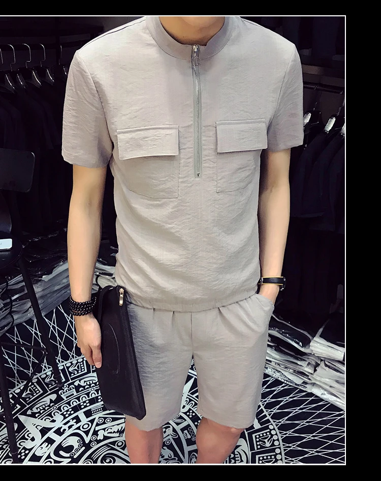 Summer Men Fashion Men Sets High Quality T-Shirt Casual Breathable Short-Sleeve T-Shirt+ Shorts