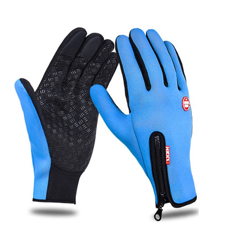 Ветрозащитные и водонепроницаемые зимние велосипедные перчатки для мужчин и женщин из искусственной кожи, теплые Ciclismo Guantes - Цвет: Синий