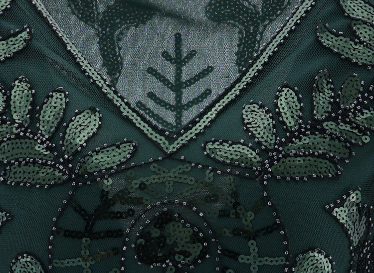 V-neck Long-Sleeve Tulle Embroider Evening Beaded Art Dec Dress Elegant Vintage 1920s Party Dress Great Gatsby Sequin Dress