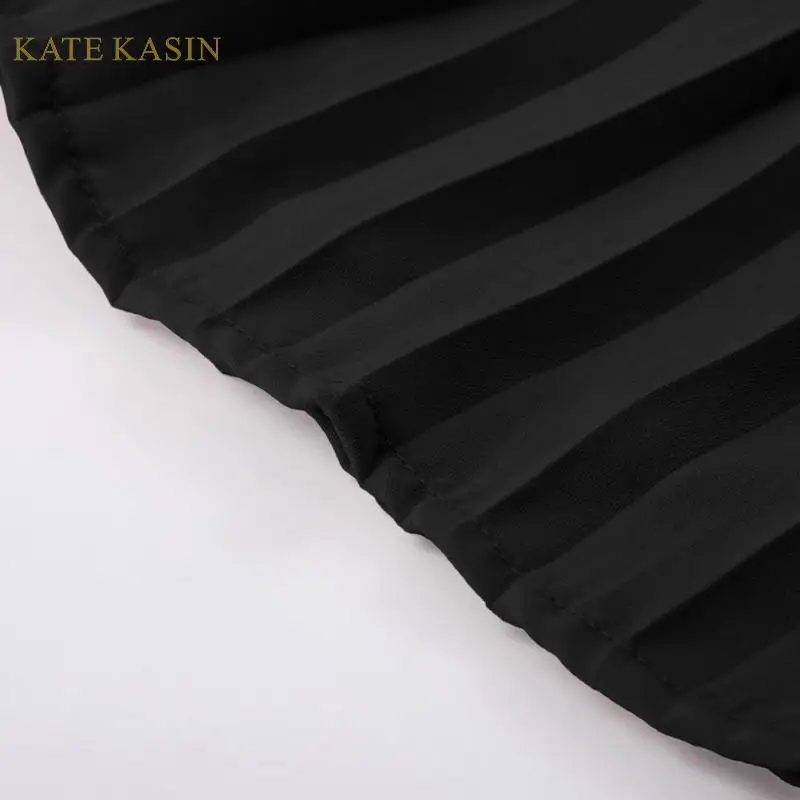 Kate Kasin, женская шифоновая плиссированная юбка, эластичная, высокая талия, пуговицы, декорированные, миди, Свинг, юбки, одноцветная, расклешенная, трапециевидная юбка KCS02055
