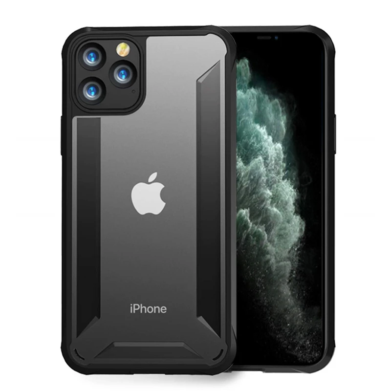 Прозрачный силиконовый чехол для iPhone 11 Pro Max X XR XS Max 7 8 Plus, Жесткий ПК, ТПУ, Мягкий противоударный чехол, чехол, Coque Capinhas - Цвет: Black