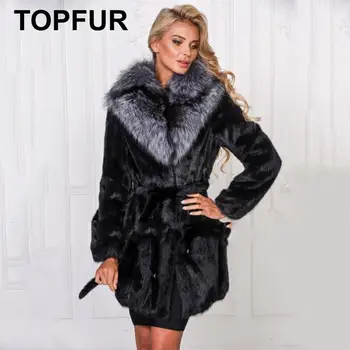 

TOPFUR Black Luxury Natural Mink Fur Coat With Silver Fox Fur Collar Customize Mink Jacket Women Winter Natural Mink Fur Jacket