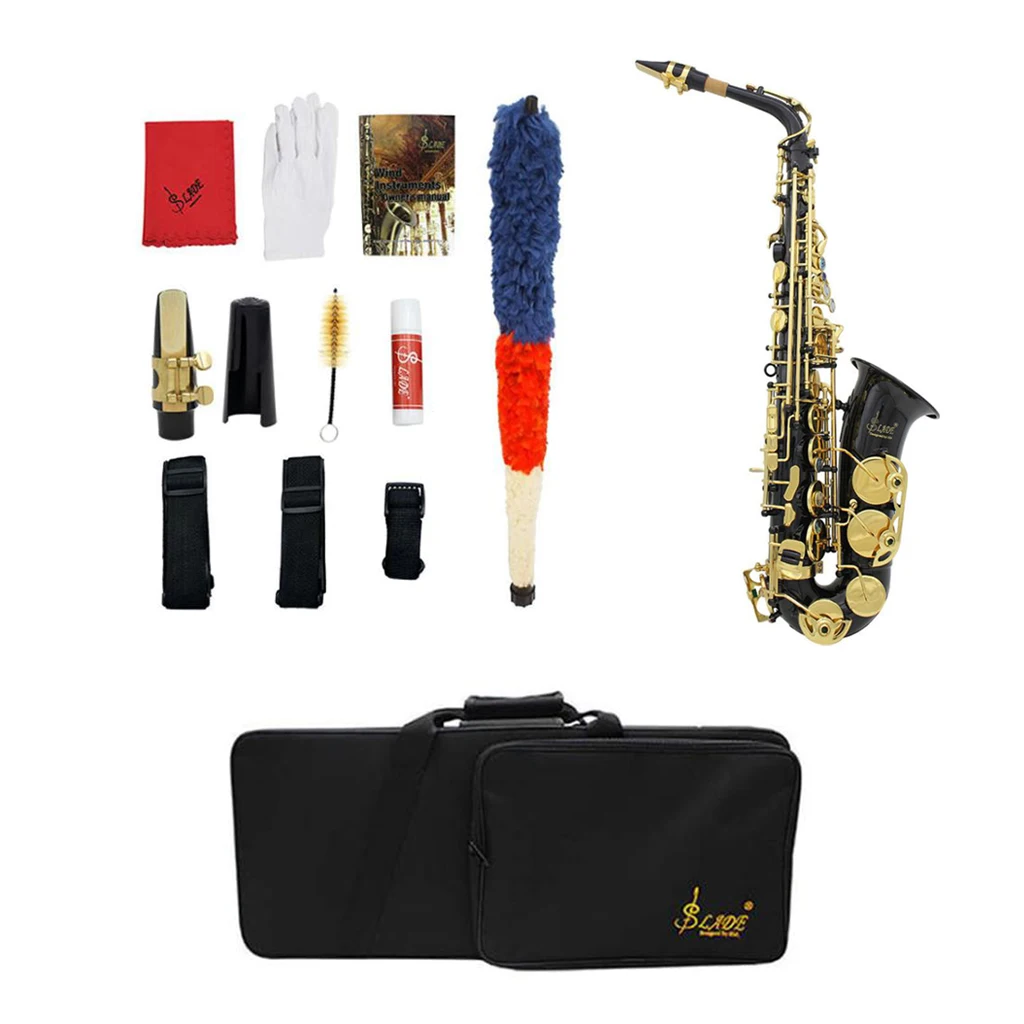 

1 Set Exquisite Eb Alto Saxophone High F Key With Storage Bag Mouthpiece Strap Reed Mute Brush, 27.16 x 22.24 x 4.72inch, Black