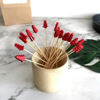 

200PCS Bamboo Cocktail Picks Disposable Fruit Cake Sticks Christmas Tree Shape Toothpicks for Appetizer Party Bar