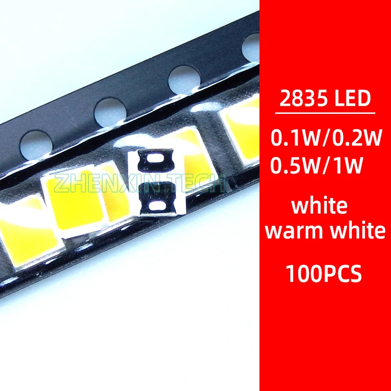 100PCS/LOT 2835 0.1W 0.2W 0.5W 1W SMD LED 3V Lamp Bead White/Warm White SMD LED Bulb Light-Emitting Diode