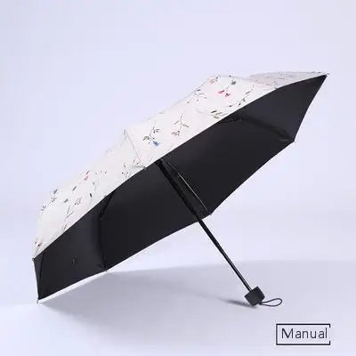 Высококачественный полностью автоматический небольшой свежий зонтик от дождя, Женский тройной Зонт с цветочным черным покрытием, защита от УФ-лучей, guarda chuva