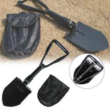 

Outdoor Camping Shovel Garden Tools Carbon Steel Multi-functional Folding Shovel Easy Grip with Saw Edge Camping Emergency Tools
