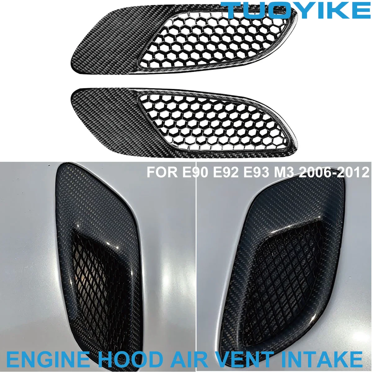 2PCS-Real-Carbon-Fiber-Front-Engine-Hood-Air-Vent-Outlet-Intake-Scoop ...