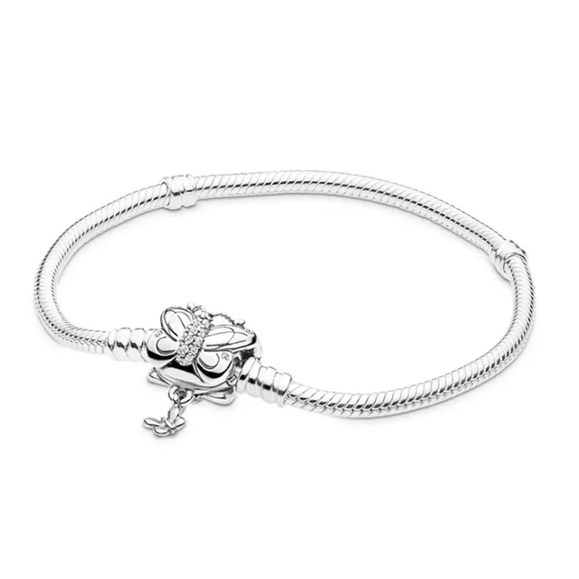 Pandora Moments Butterfly Clasp Snake Chain Bracelet 925 Sterling Silver fit Original Girl Gift Fashion Christmas Luxury w/Pouch Silver