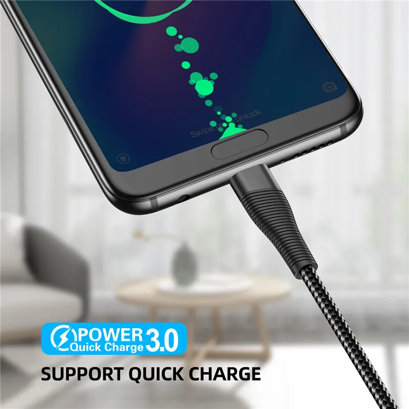 USLION USB Type C Cable For Samsung Galaxy A50 S10 S9 S8 Huawei P30 3.1 Fast Charging Charger For Xiaomi Redmi Note 7 Data Cord