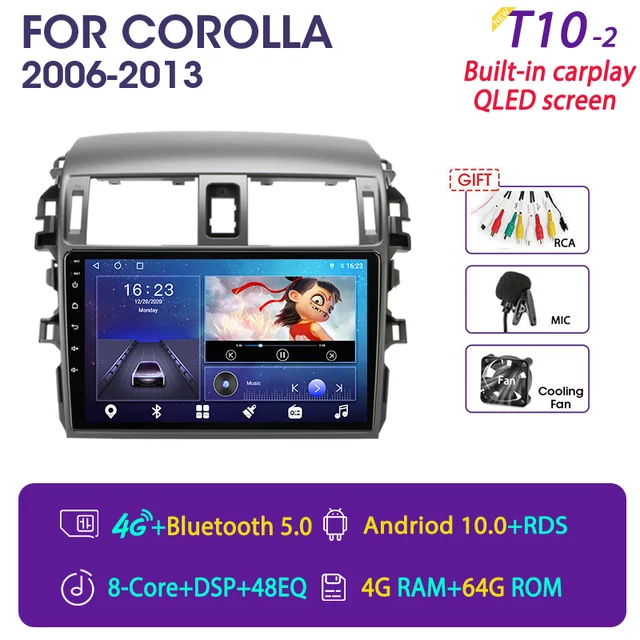 Srnubi Android 10 Car Audio Radio DVD for Toyota Corolla E140/150 2006 - 2013  Multimedia Player 2Din GPS Navigation Auto Stereo T10-2(gift)
