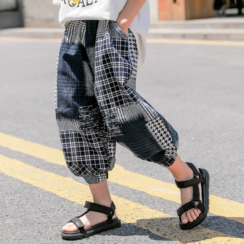 夏 男の子害パンツ服十代の少年ゆるいチェック柄ズボン服子供ファッションの綿のスポーツパンツ子供のための 4 16y Aliexpress ママ キッズ