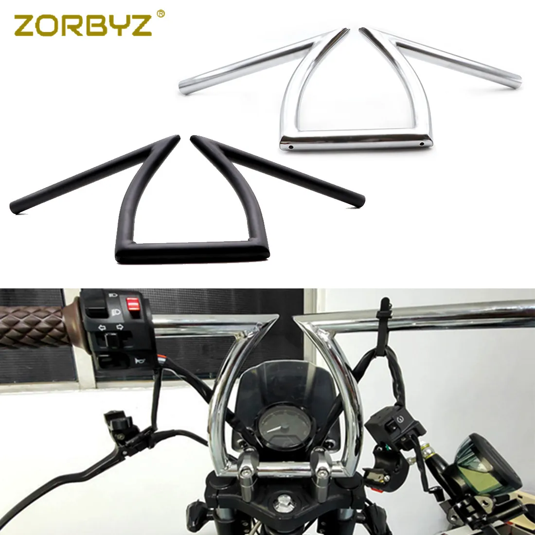 ZORBYZ 22 мм 7/" черный/Хромированный руль Z бар для Harley Honda Kawasaki Bobber Chopper Кафе Racer на заказ