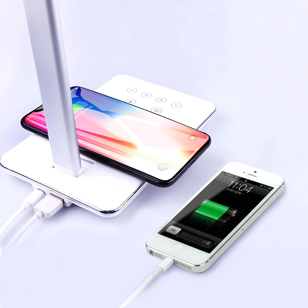  LED Table Wireless Charging Desk Lamp For Iphone 11 Pro Samsung Xiaomi Huawei Multi-Function Desk L