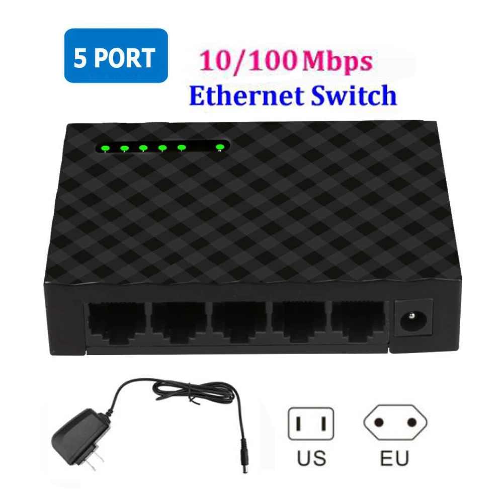 

Mini 5-Port 10/100Mbps Desktop Switch / Fast Ethernet Network RJ45 LAN Hub/ Full or Half duplex Exchange Adapter computer