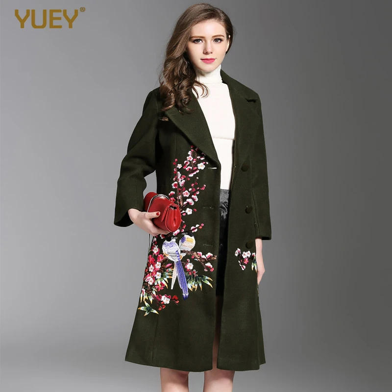 Новинка, Женское шерстяное пальто с вышивкой, женское, размера плюс, тонкое, длинное, в китайском национальном стиле, зимнее, шерстяное, стильное пальто, v-образный вырез, черный, красный, 4XL