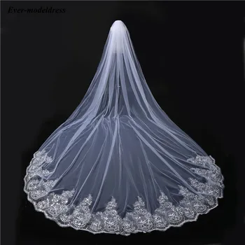 

New 3M Length Long Bridal Veils with Comb Lace Appliques Edge One Layer White Ivory Bride Veil Wedding Accessories Cheap 2020